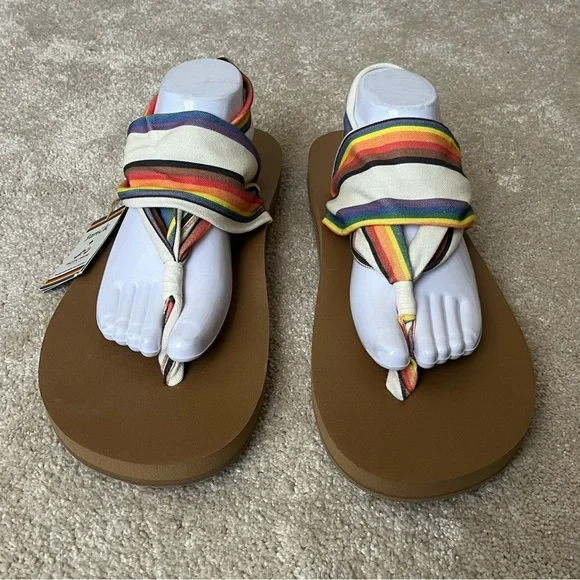 Sanuk x Pacific Pride Sling Flip Flop Sandals-Rainbow Stripe-Men’s 14-Summer-NEW - Picture 7 of 14